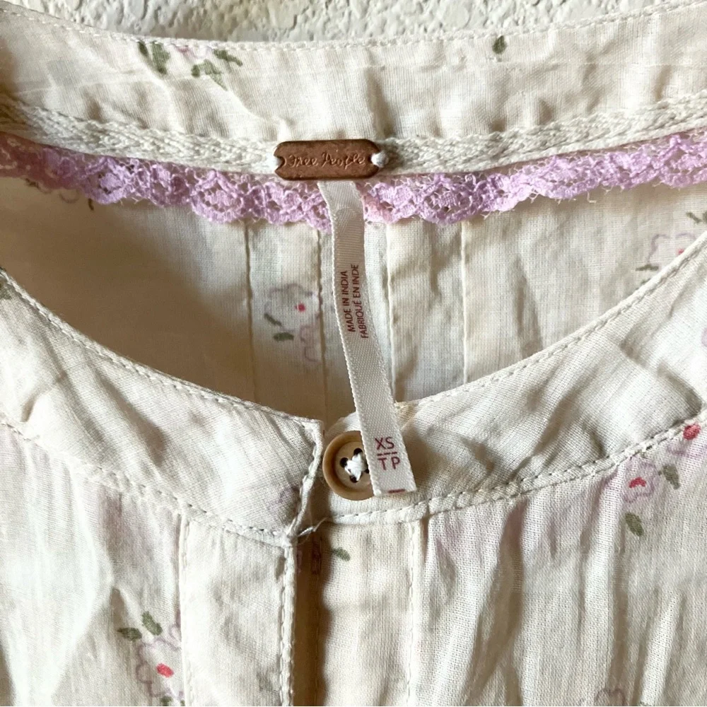 Free People Cottagecore Prairie Boho Oversized 70s Cotton Puff Sleeve Dress XS - Picture 14 of 16